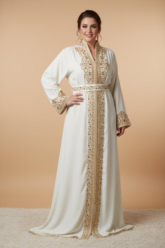Caftan blanc marocain - vue de face complète