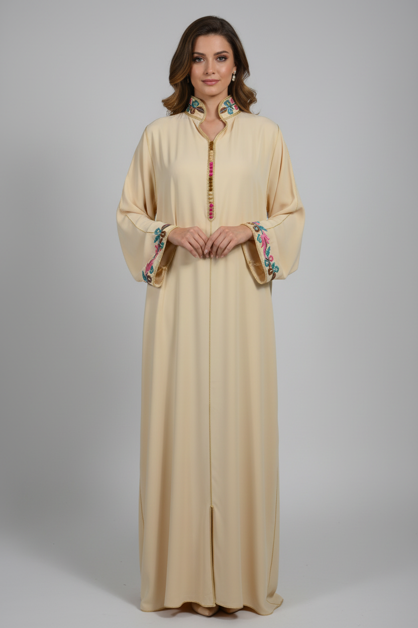 Gandoura Col Montant Jaune Pastel