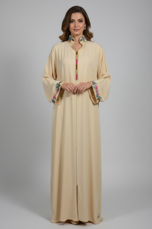 Gandoura Col Montant Jaune Pastel