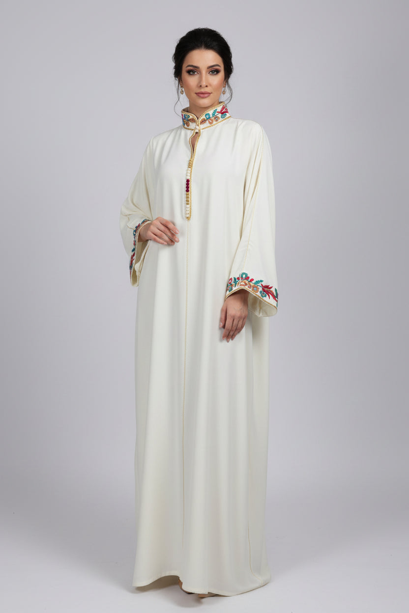 Gandoura Col Montant Blanc
