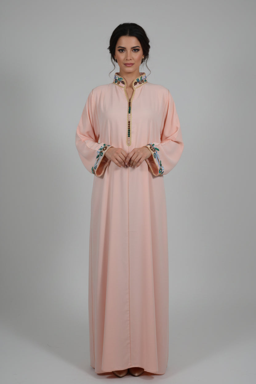 Gandoura Col Montant Saumon