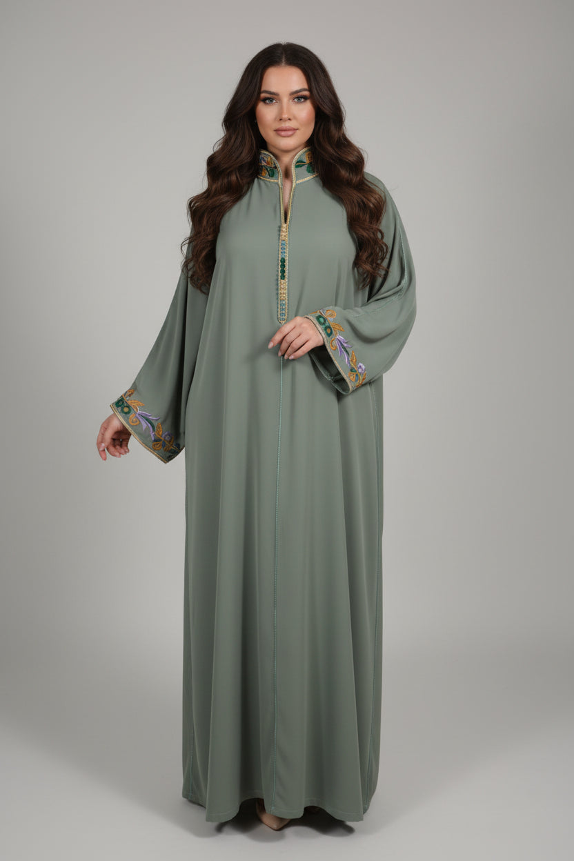 Gandoura Col Montant Verte