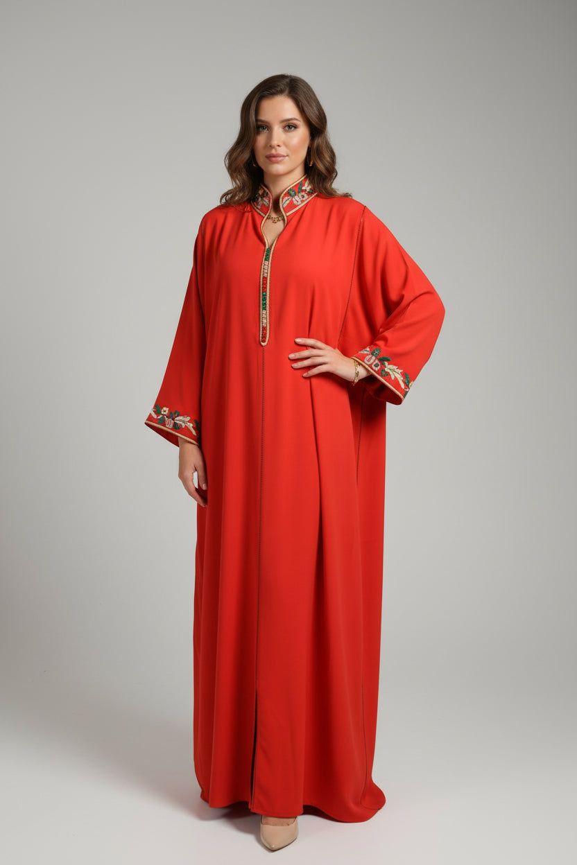 Gandoura Col Montant Rouge