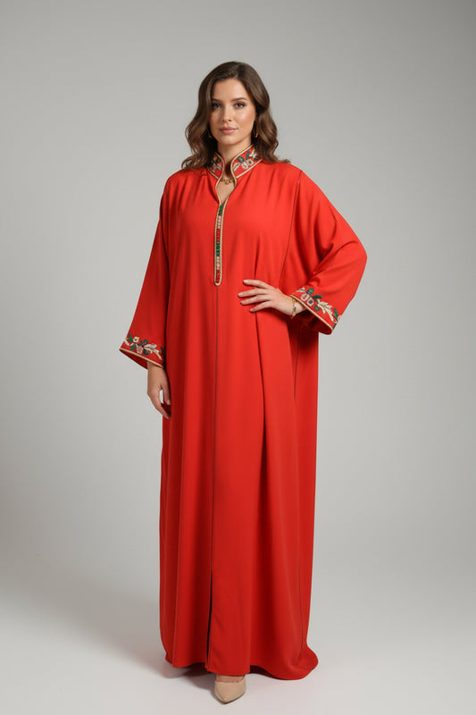 Gandoura Col Montant Rouge