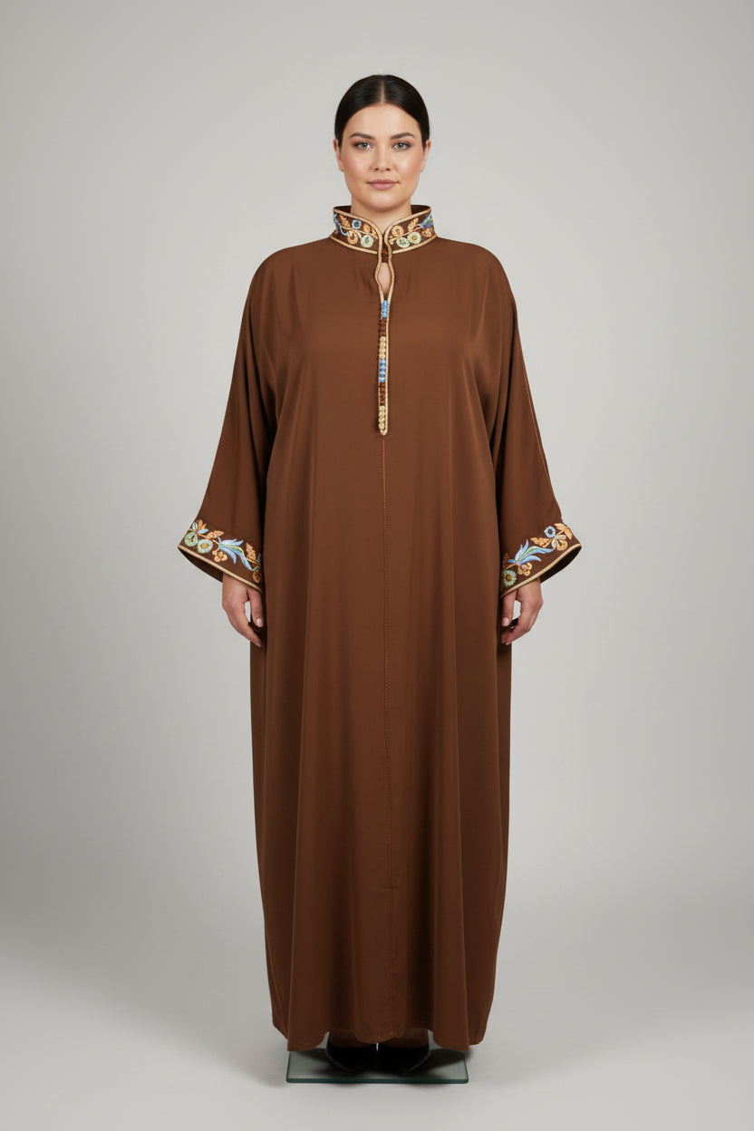 Gandoura Col Montant Marron
