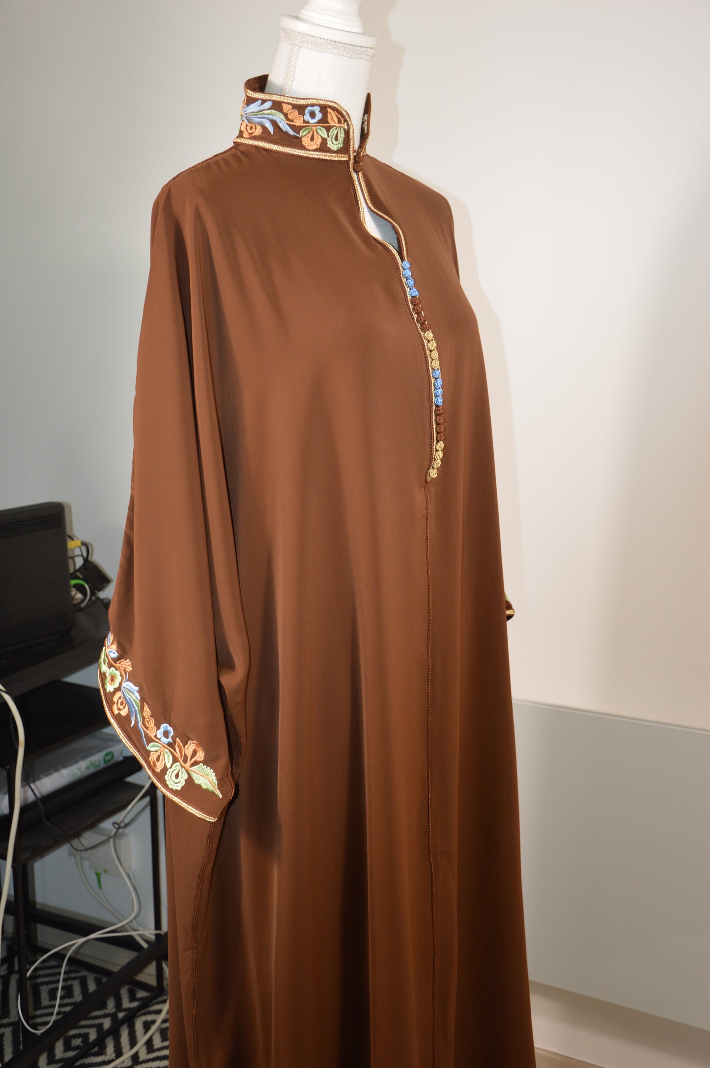 Gandoura Col Montant Marron