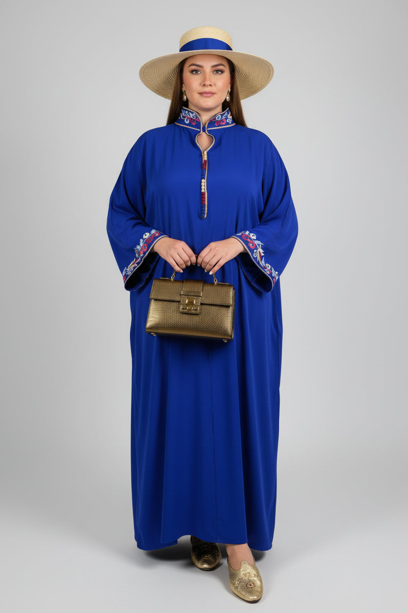 Gandoura Col Montant Bleu Roi