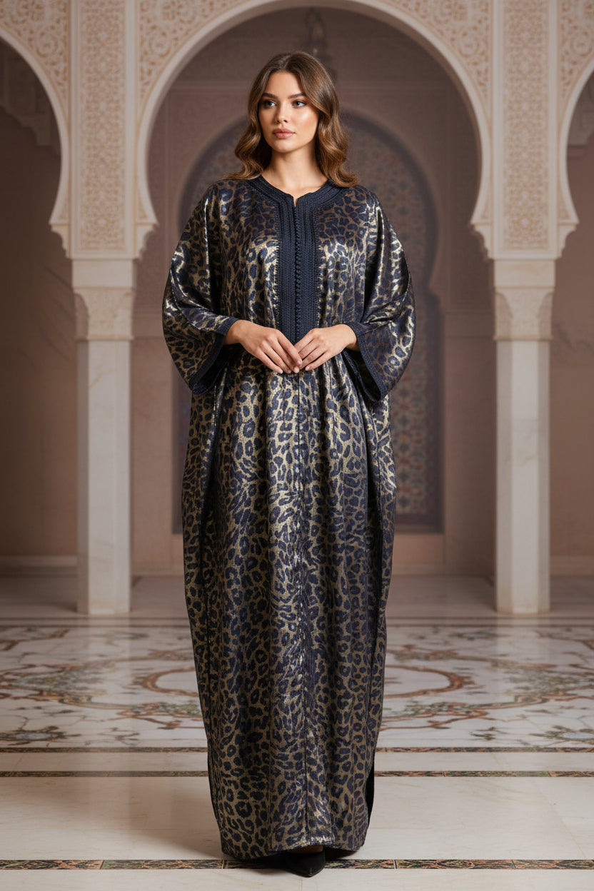 Gandoura Panthère bleu - Caftan Marocain de Luxe