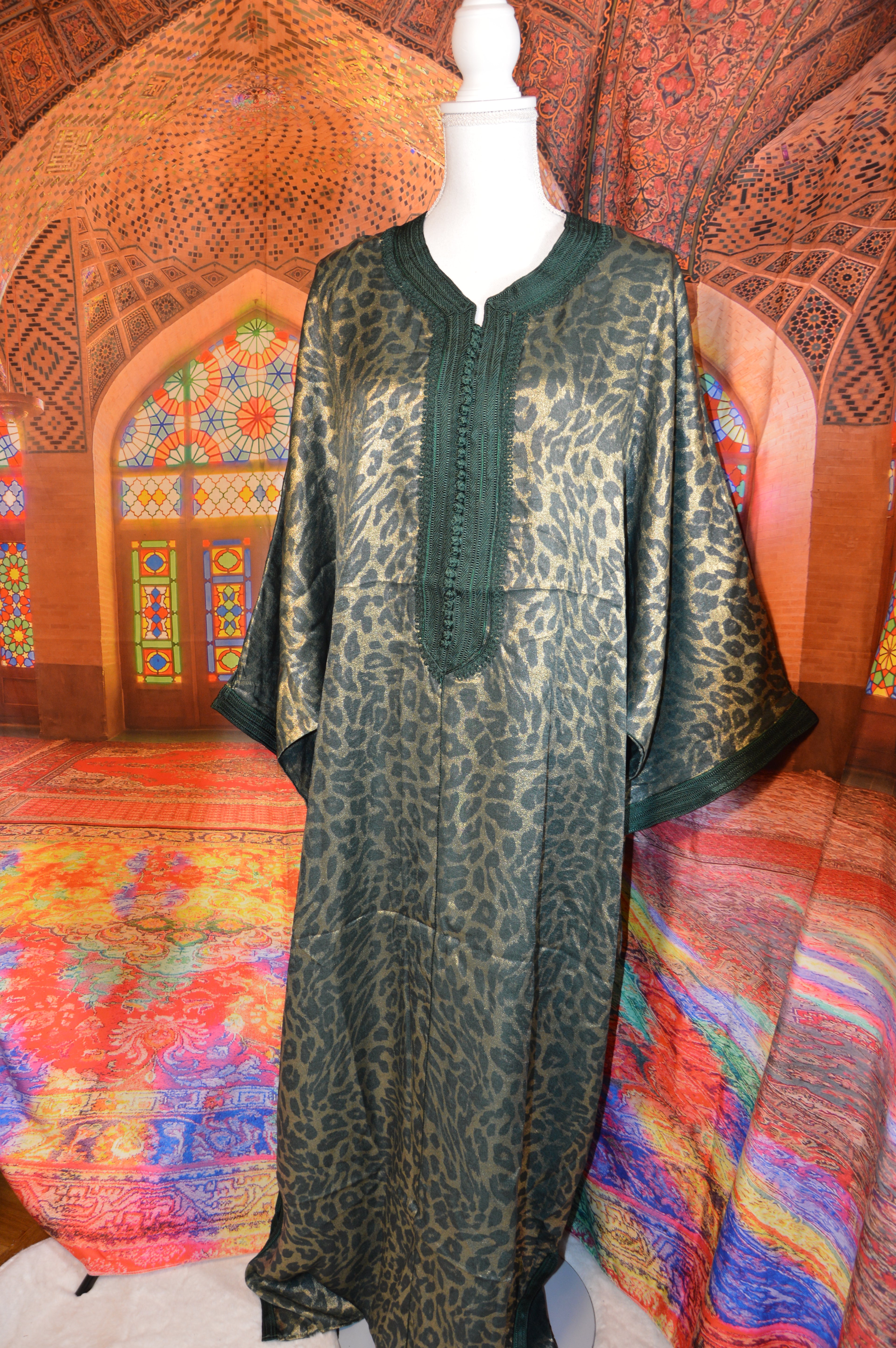 Gandoura Panthère Verte - Caftan Marocain de Luxe