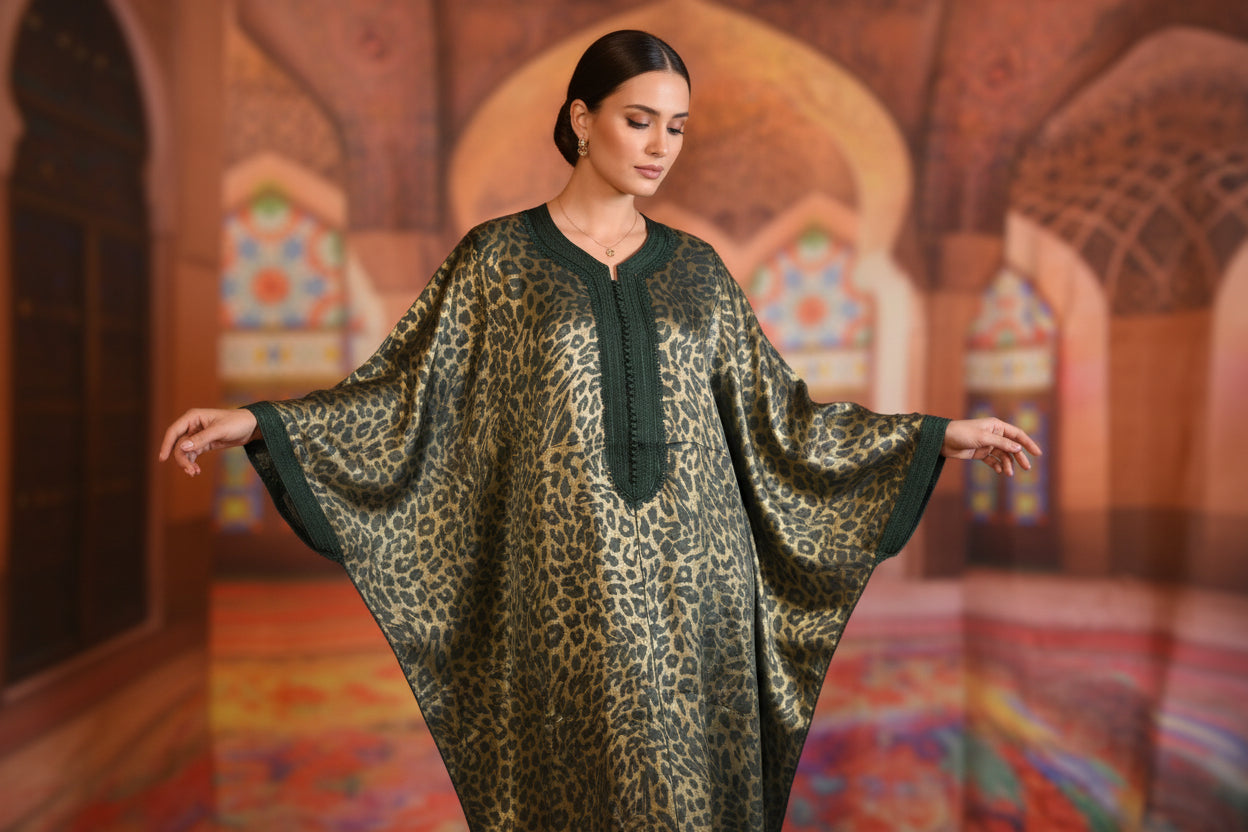 Gandoura Panthère Verte - Caftan Marocain de Luxe