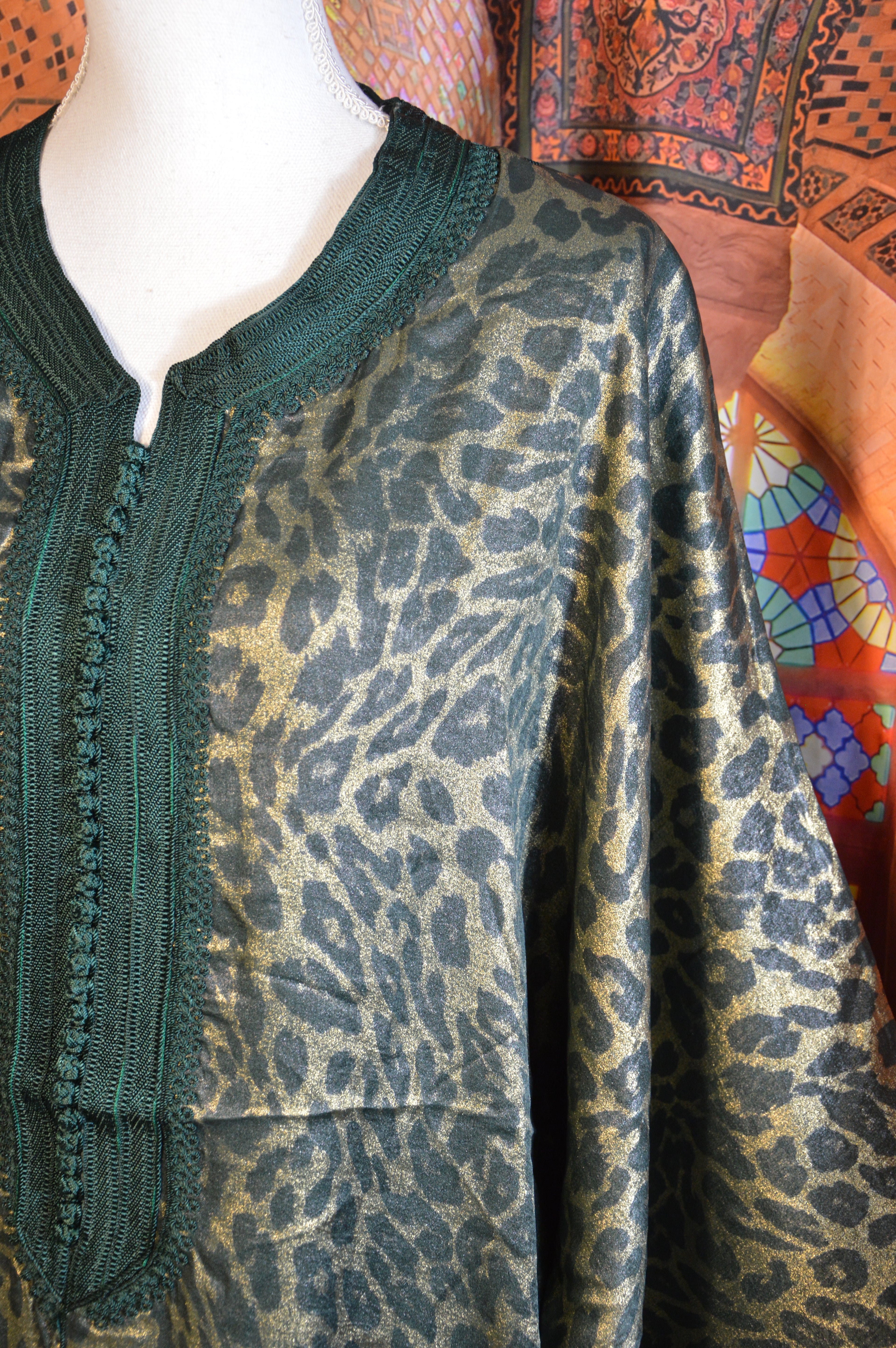 Gandoura Panthère Verte - Caftan Marocain de Luxe