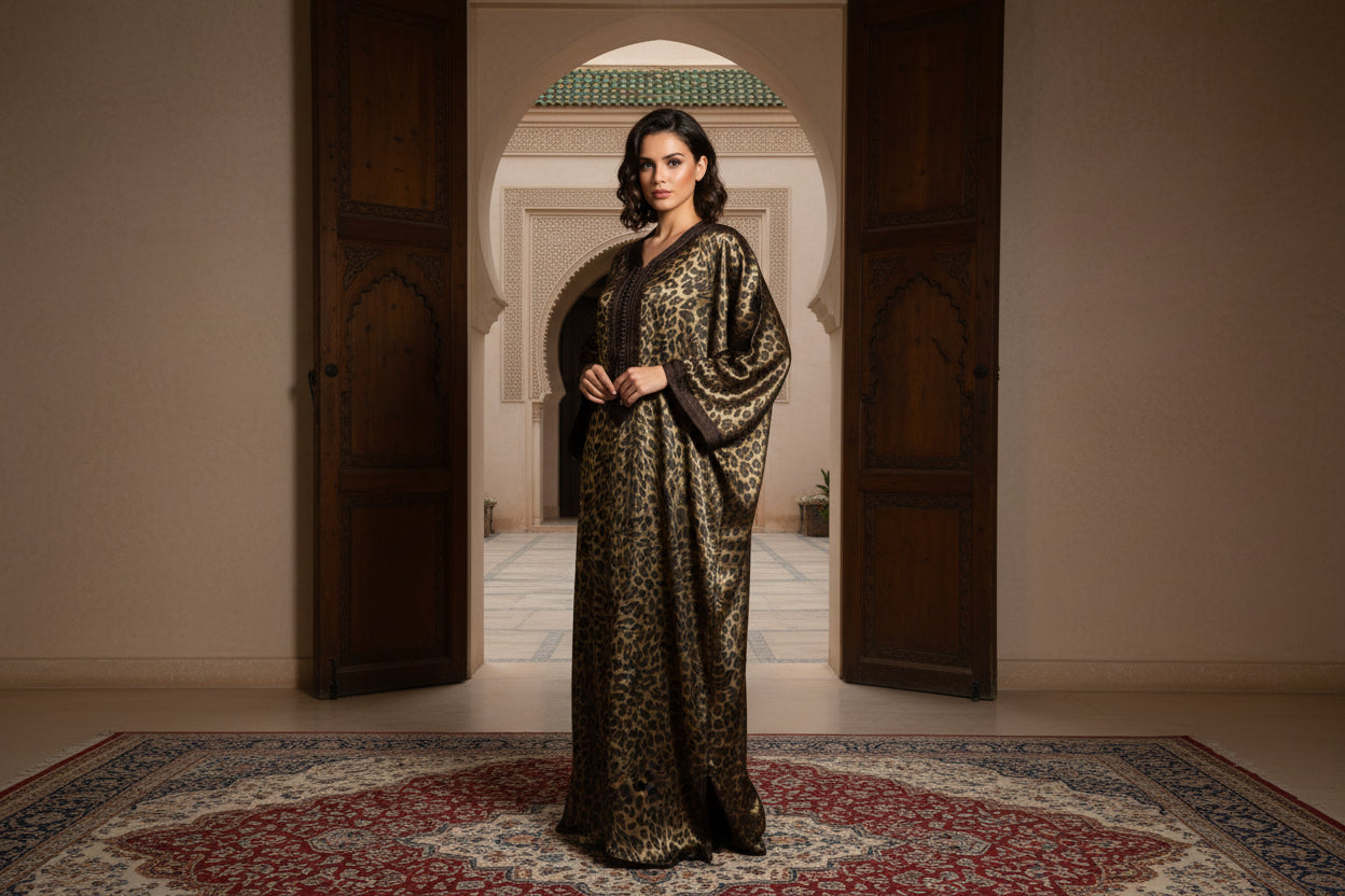 Gandoura Panthère Marron - Caftan Marocain de Luxe