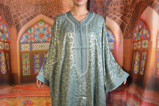 Gandoura Panthère Vert Clair - Caftan Marocain de Luxe