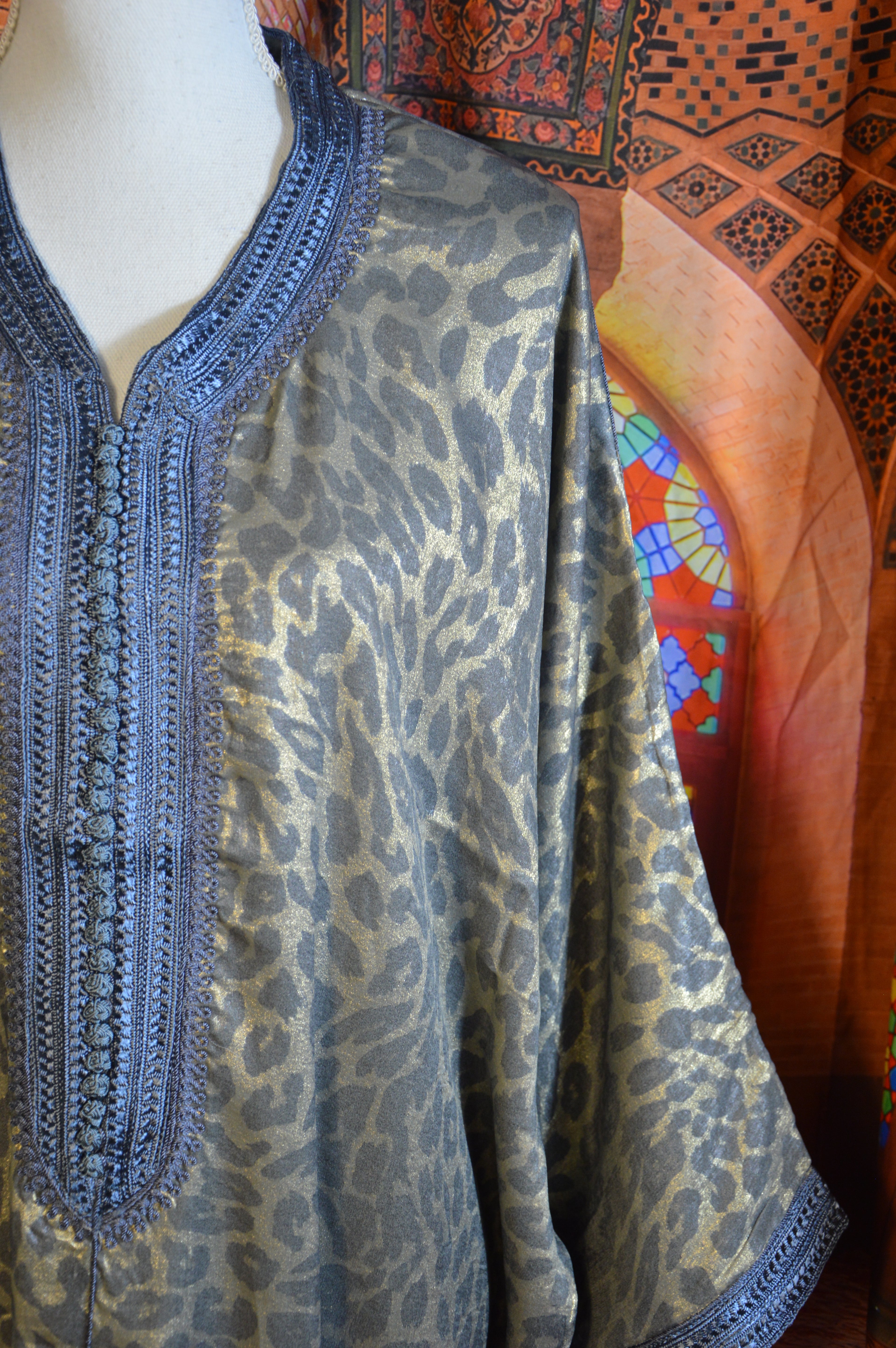 Gandoura Panthère Bleu Clair - Caftan Marocain de Luxe