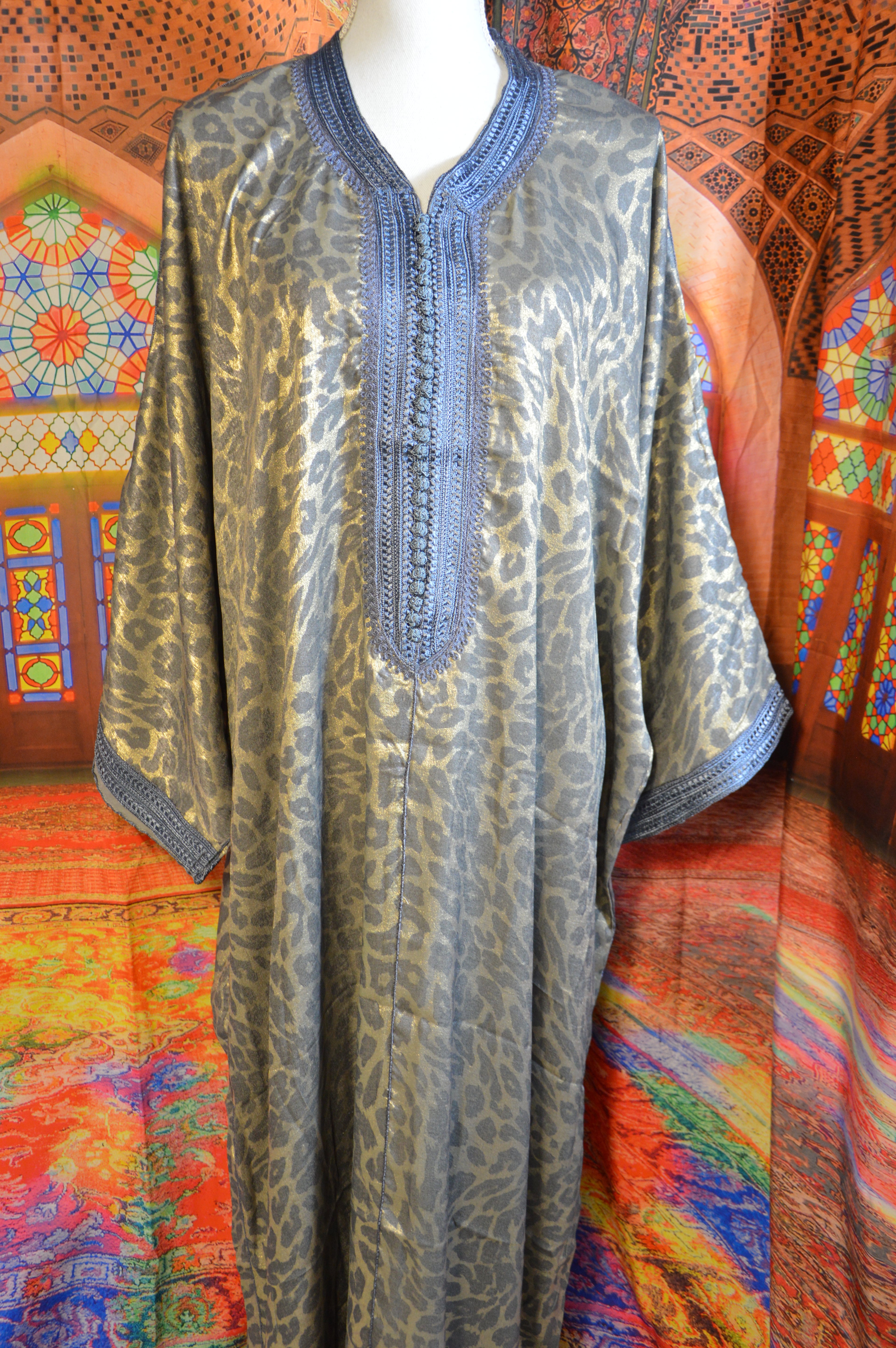 Gandoura Panthère Bleu Clair - Caftan Marocain de Luxe