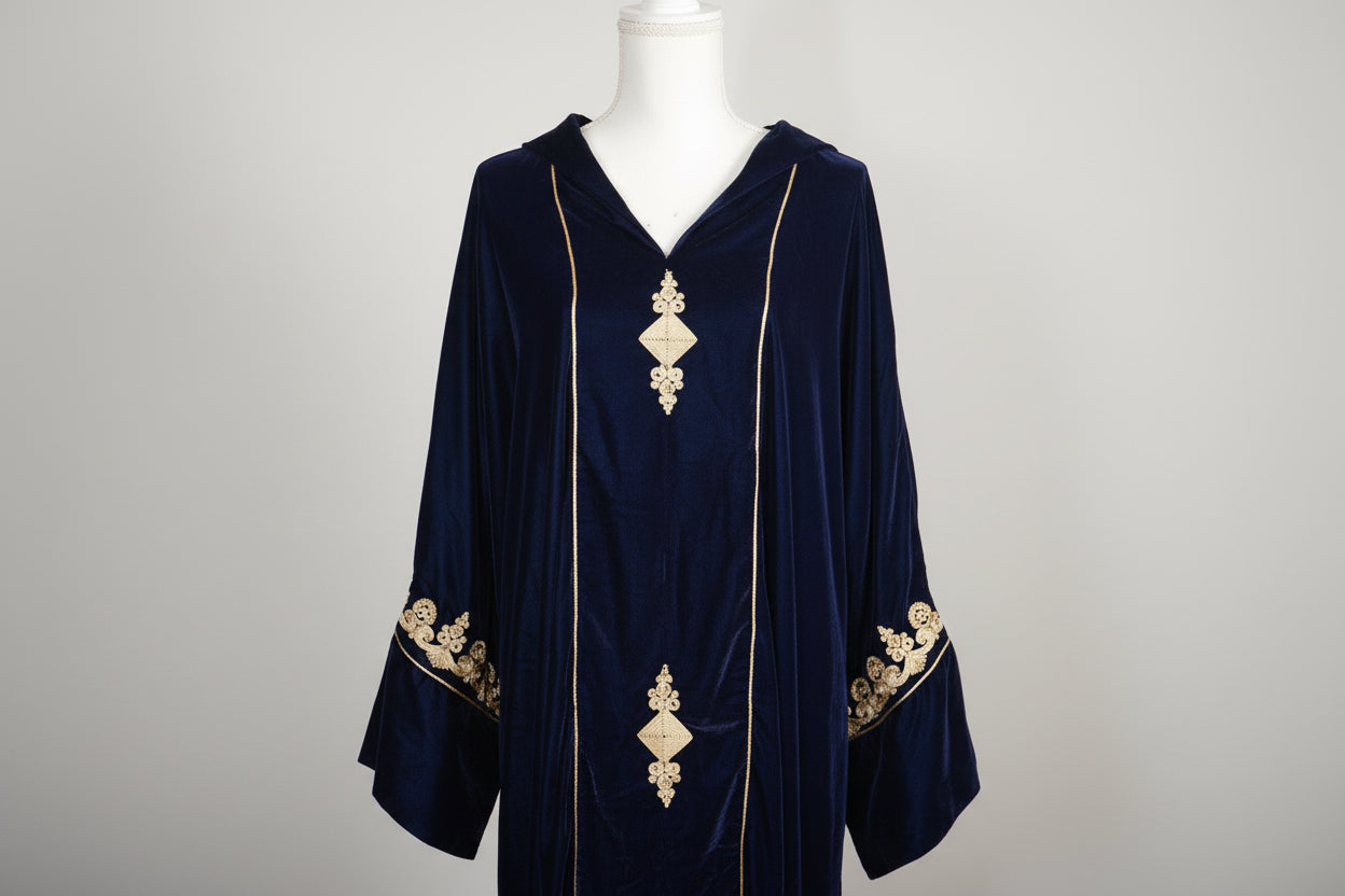 Djellaba Velours Bleu Marine - Djellaba Marocaine de Luxe