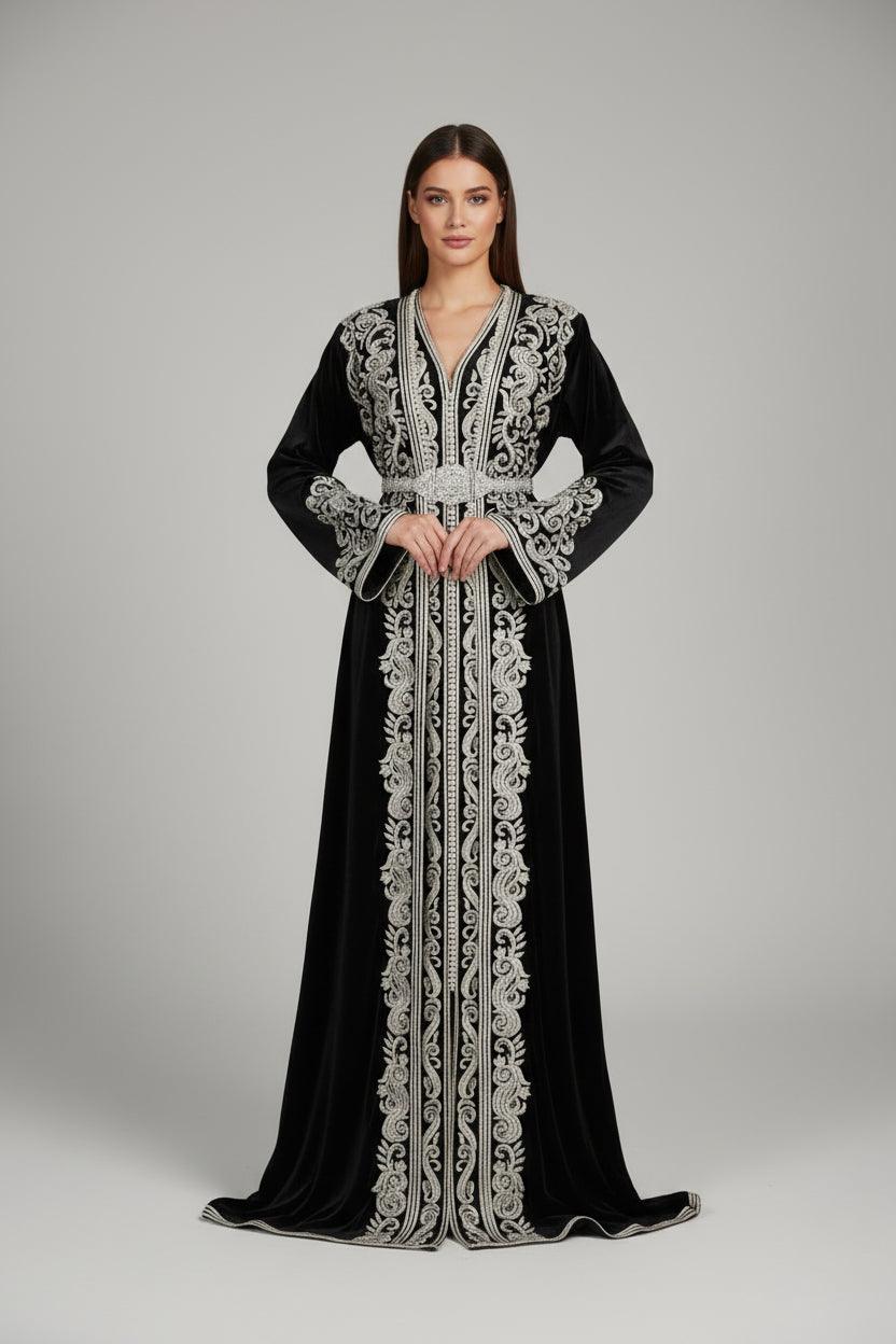 Takchita velours haute couture prestige - Vue de face complète