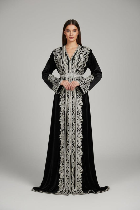Takchita velours haute couture prestige - Vue de face complète