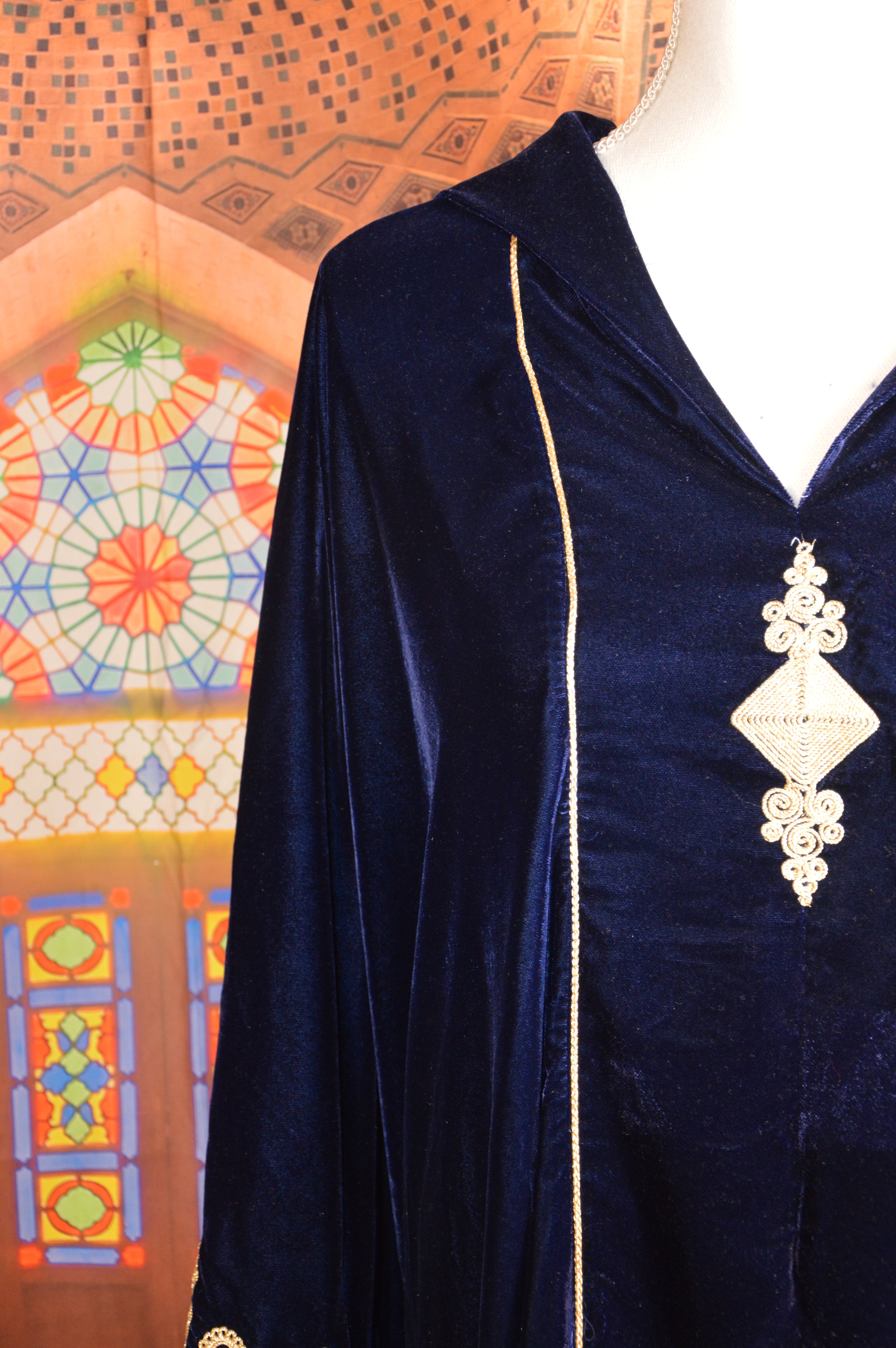 Djellaba Velours Bleu Marine - Djellaba Marocaine de Luxe