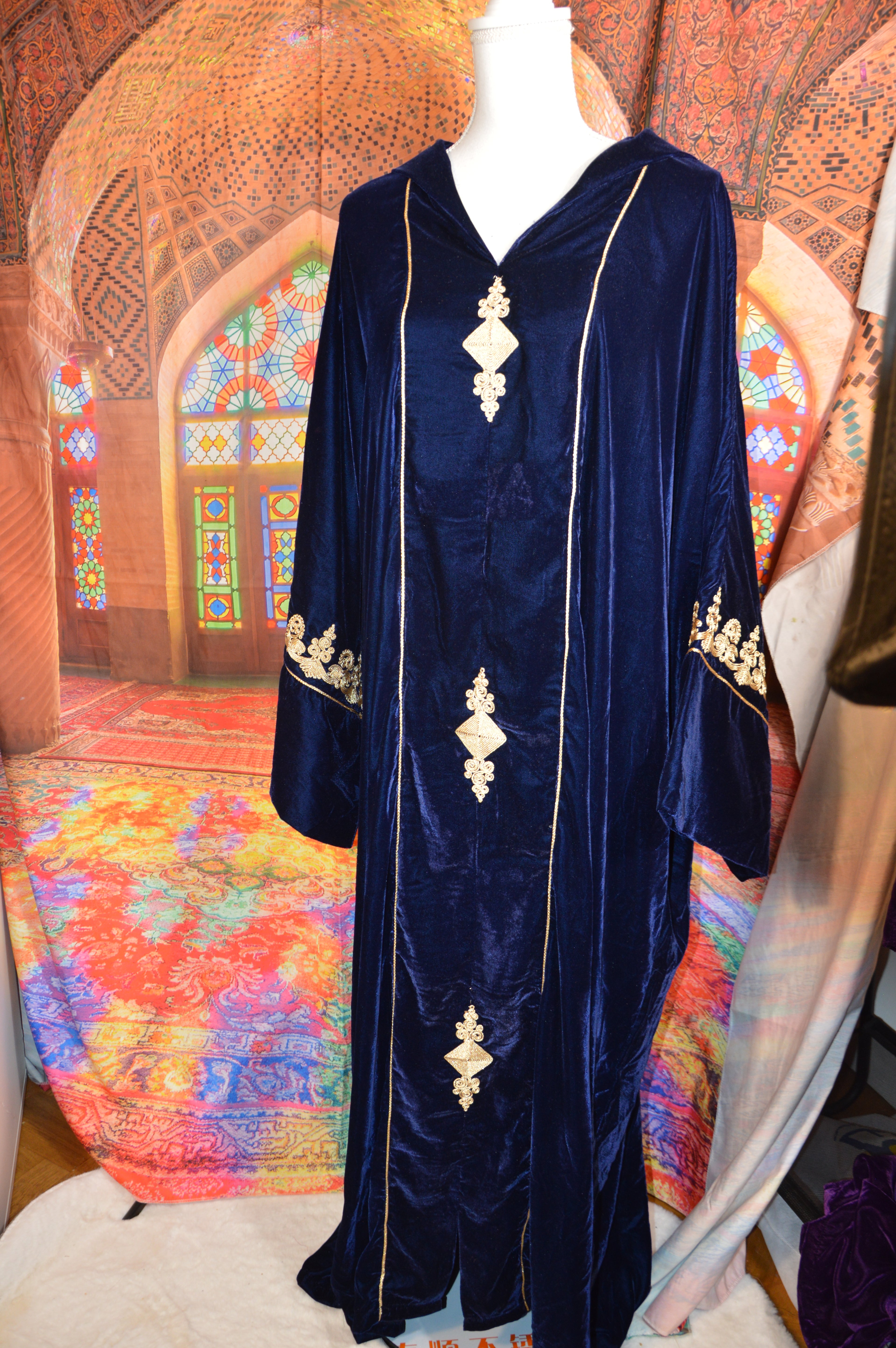 Djellaba Velours Bleu Marine - Djellaba Marocaine de Luxe