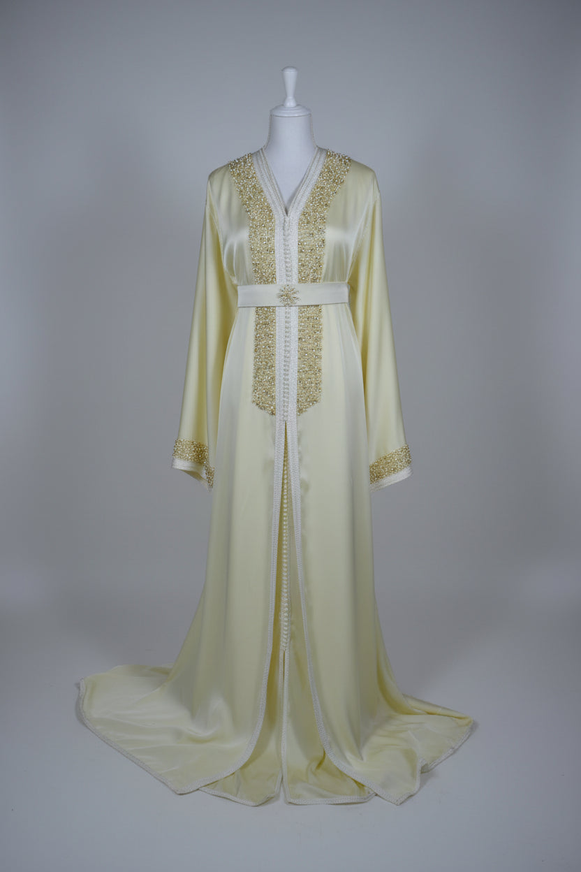 Takchita Perle Crème - Caftan Marocain de Luxe
