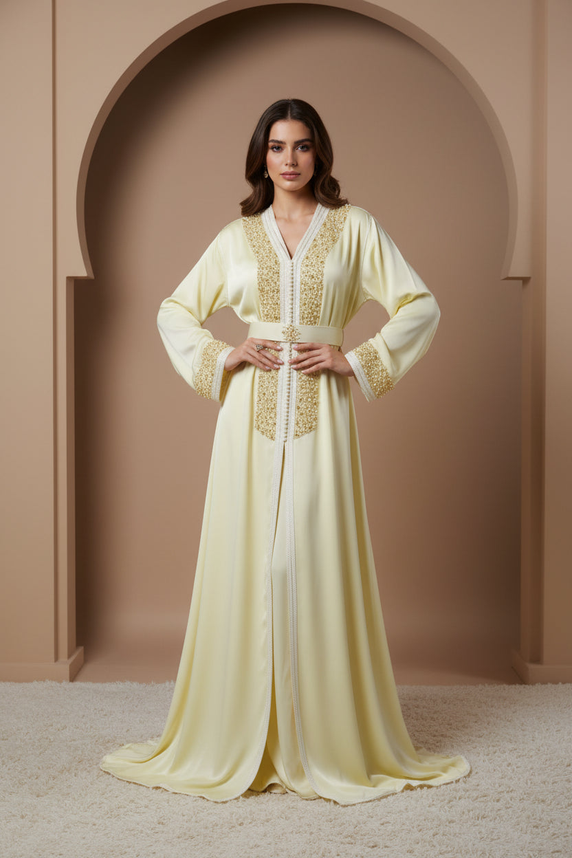 Takchita Perle Crème - Caftan Marocain de Luxe