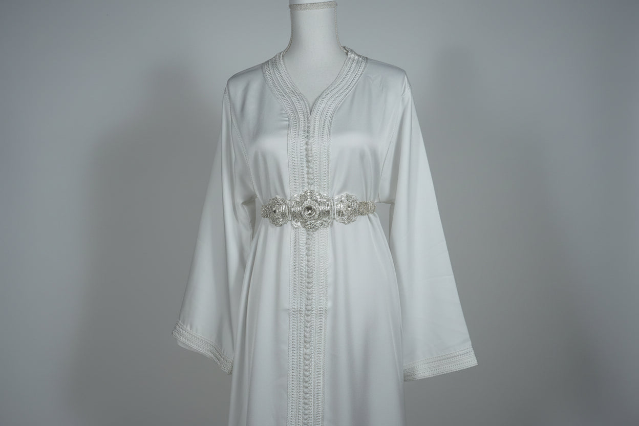 Caftan Blanc Drap de Soie - Caftan Marocain de Luxe
