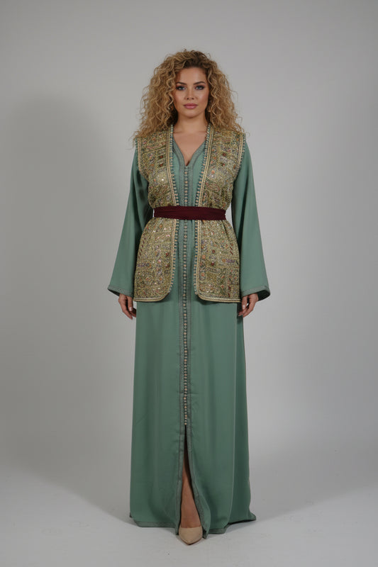 Caftan SARIA Vert Bordeaux