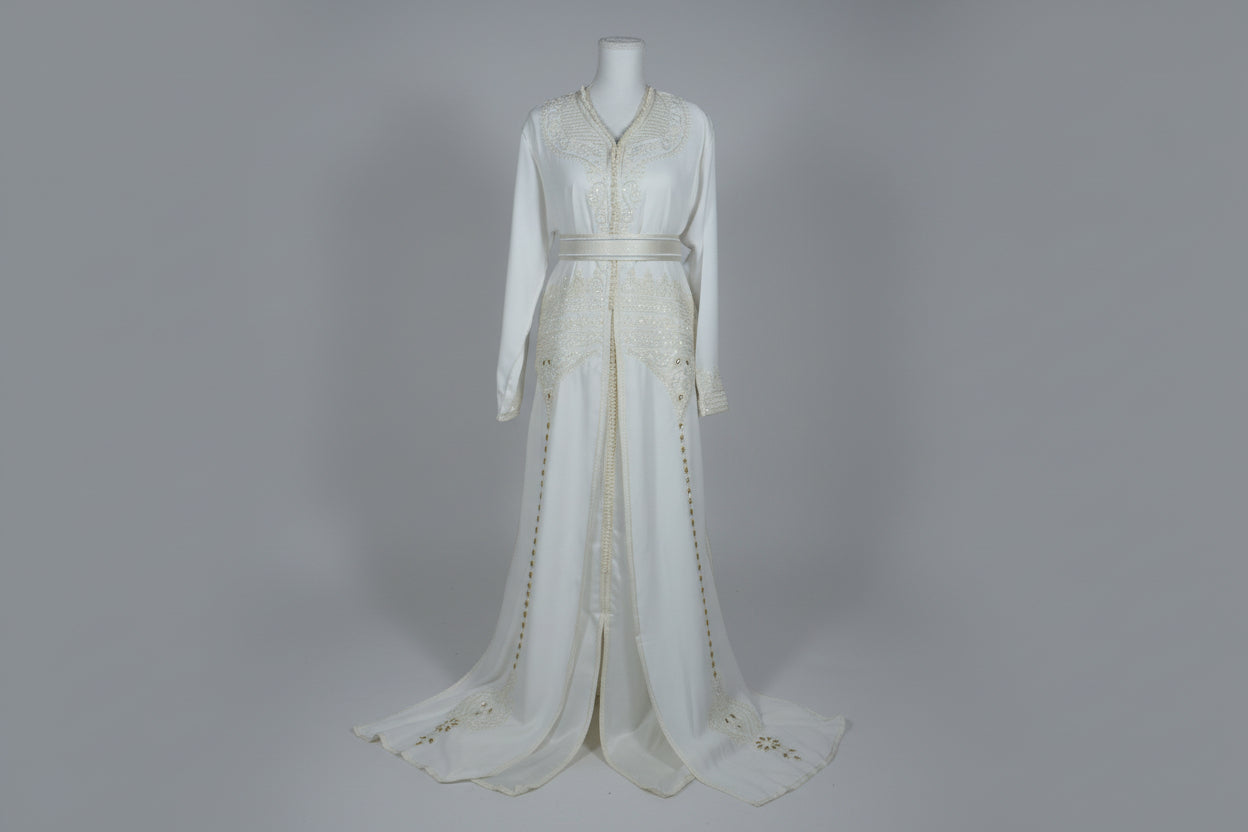 Takchita Blanche Royale Brodée et Chargée - Caftan Luxe