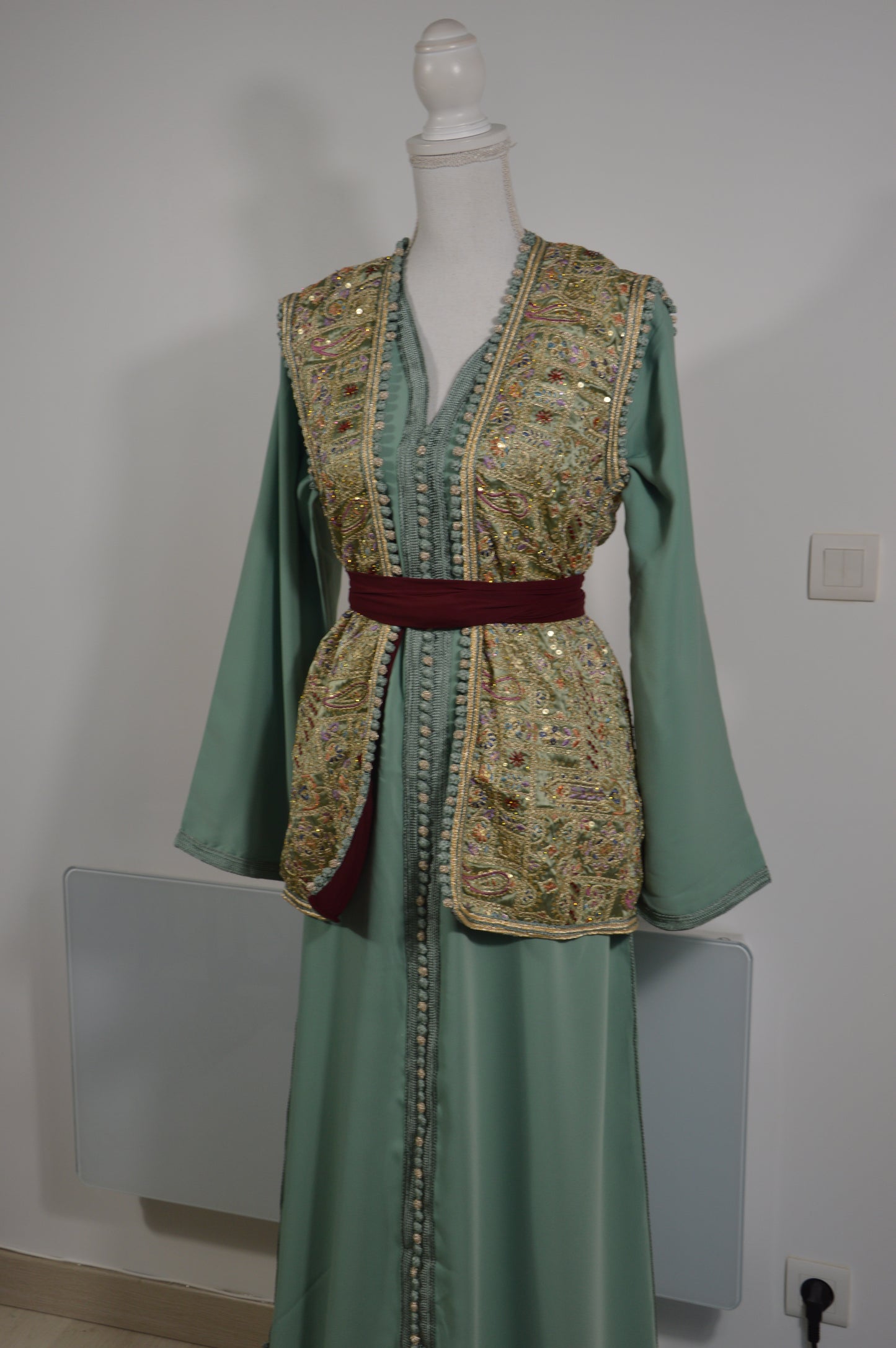 Caftan SARIA Vert Bordeaux