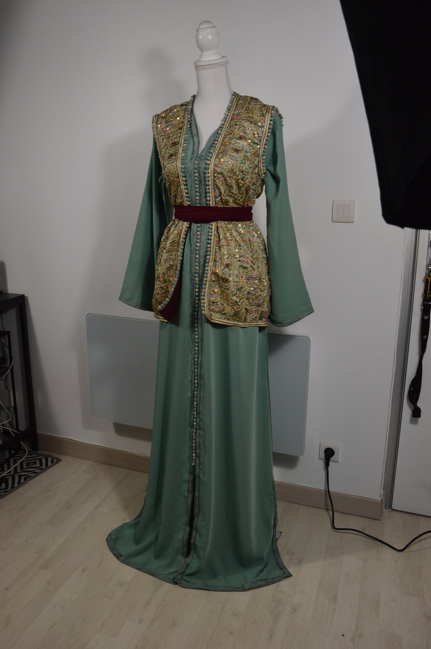 Caftan SARIA Vert Bordeaux