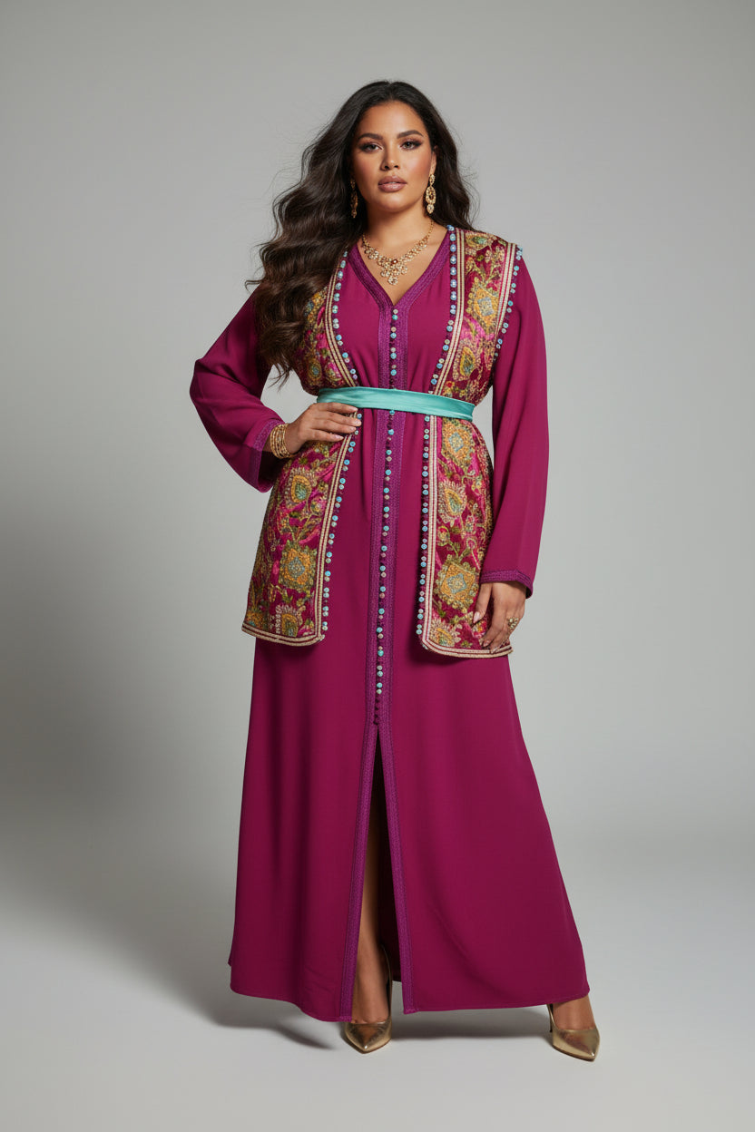 Caftan SARIA Fuschia Turquoise