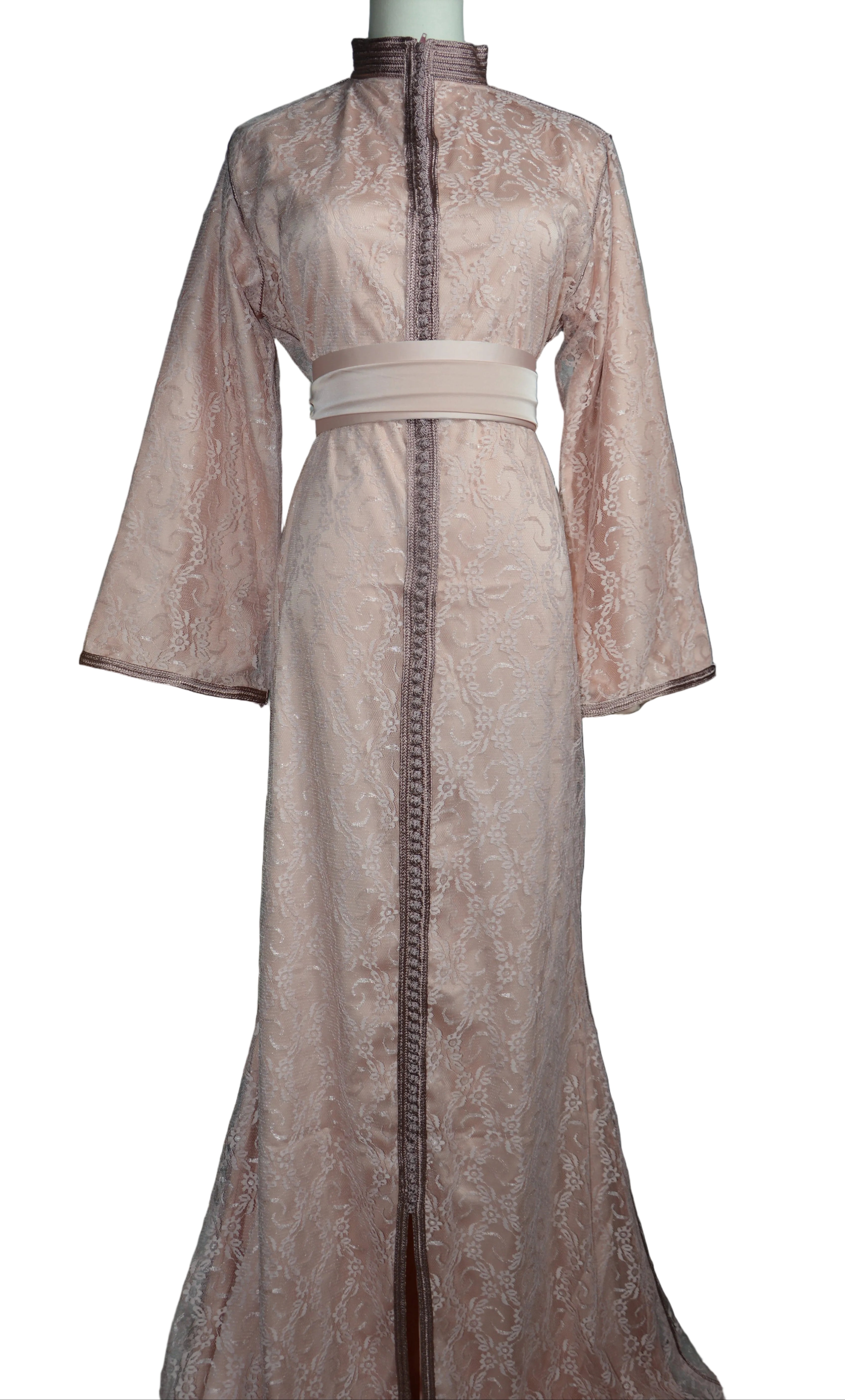 Caftan Sirène Dentelle Rose - Luxe Marocain