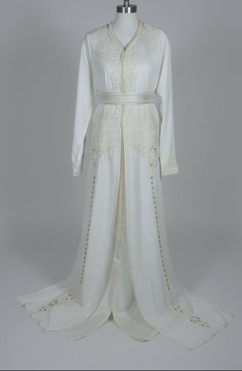 Takchita Blanche Royale Brodée et Chargée - Caftan Luxe