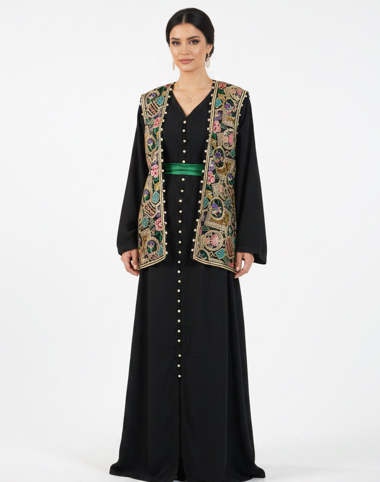 Caftan SARIA — Noir & Vert