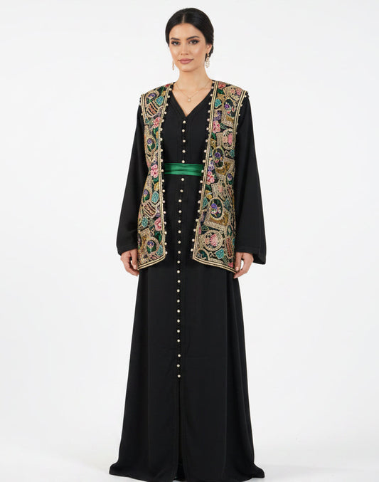 Caftan SARIA — Noir & Vert