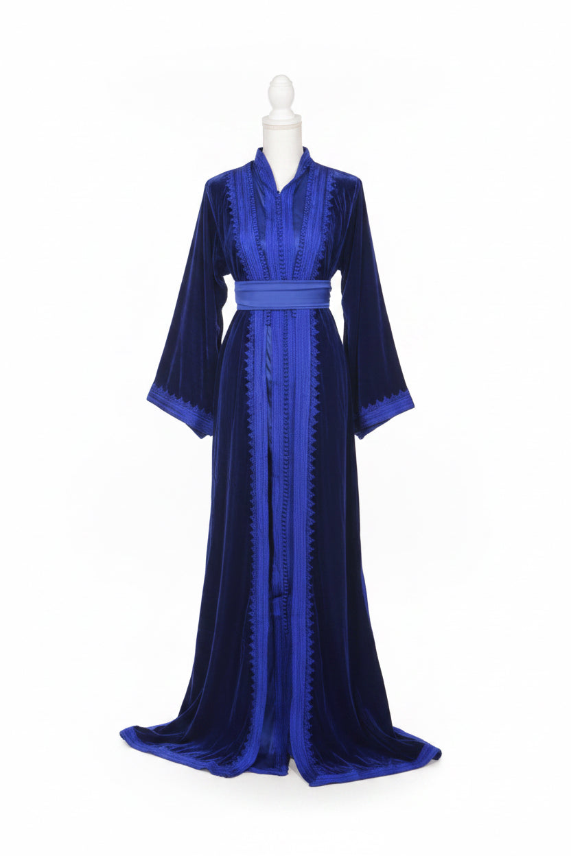 Takchita Col Montant Velours Bleu Roi