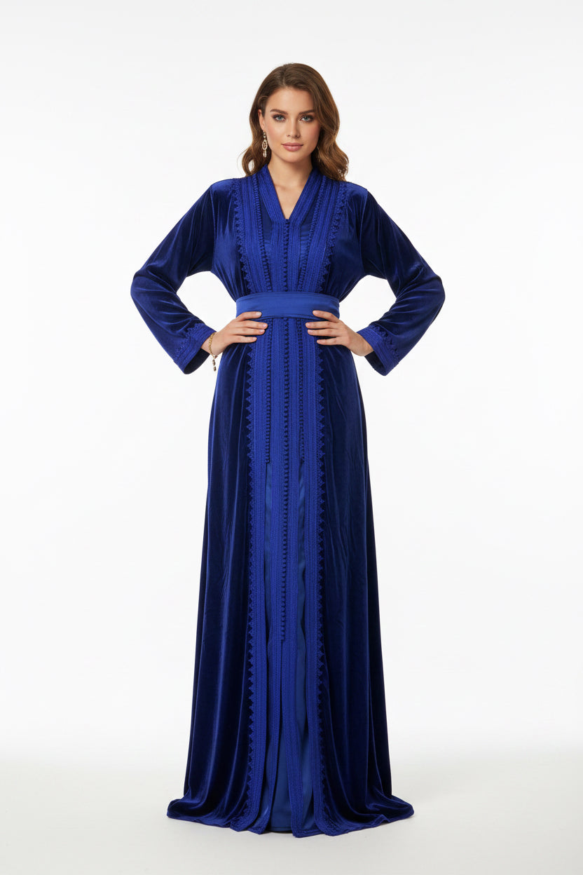 Takchita Col Montant Velours Bleu Roi