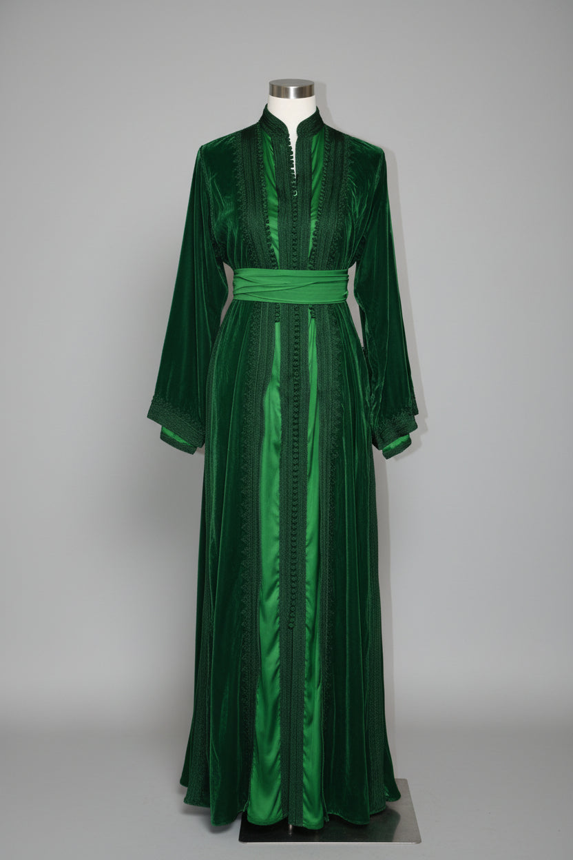 Takchita Col Montant Velours Vert Sapin