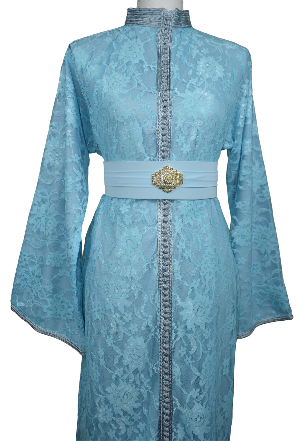 Caftan Sirène Dentelle Bleu - Luxe Marocain
