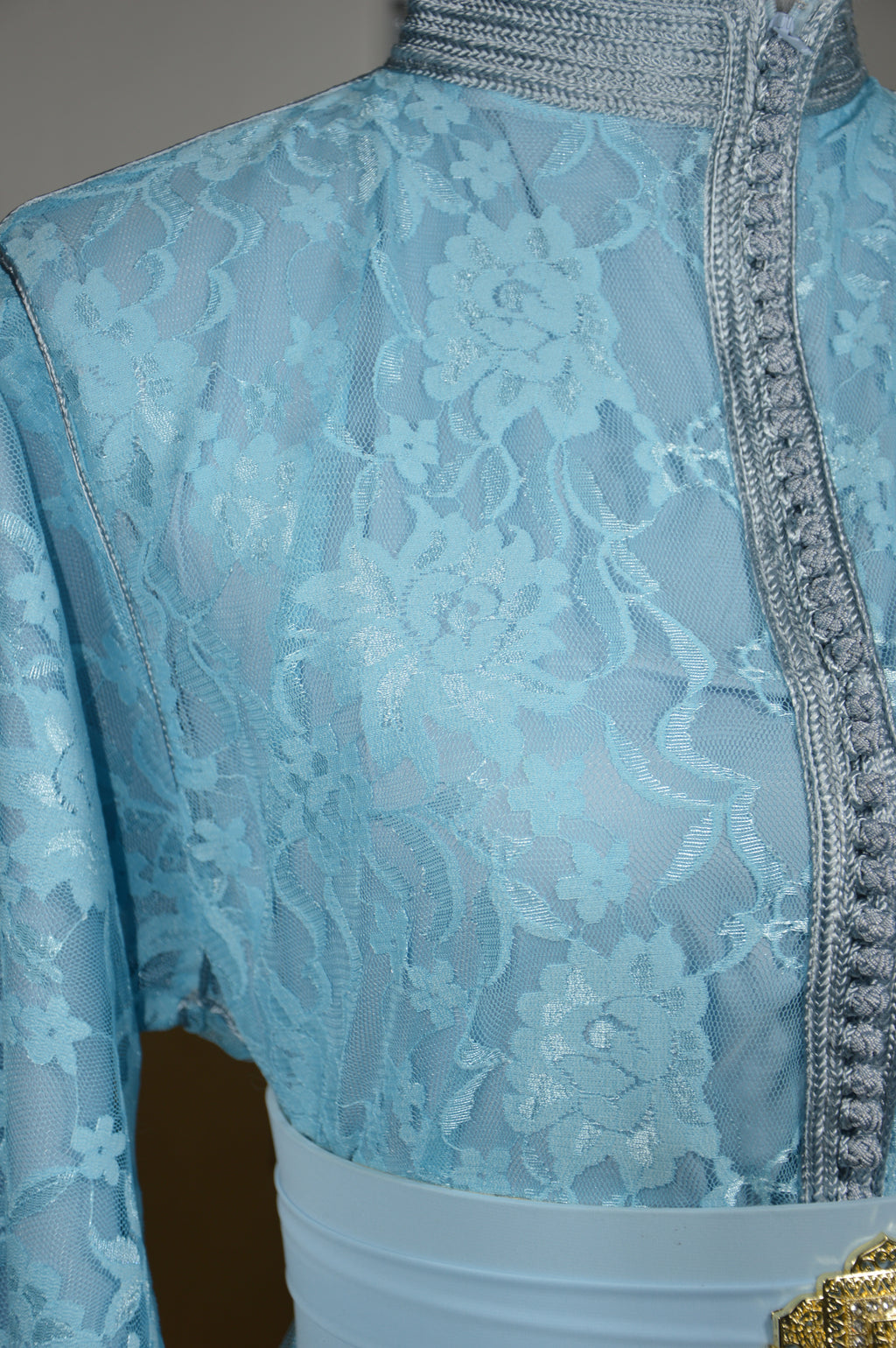 Caftan Sirène Dentelle Bleu - Luxe Marocain