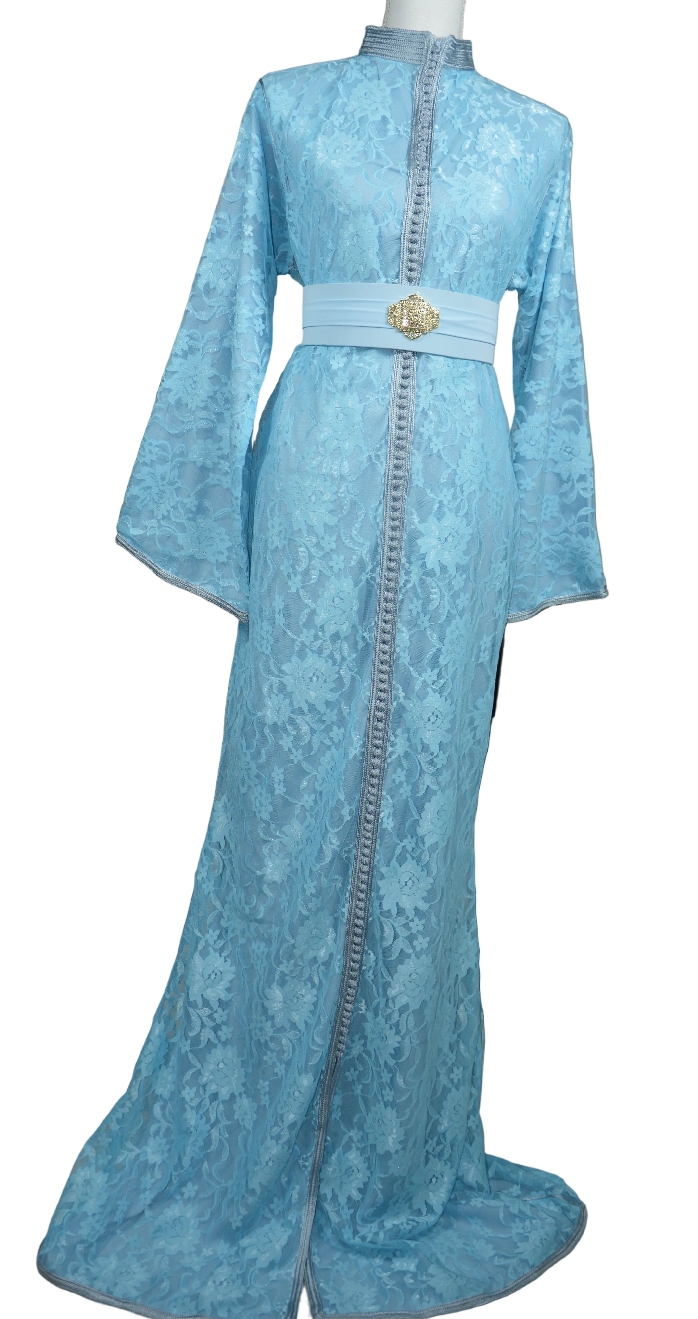 Caftan Sirène Dentelle Bleu - Luxe Marocain