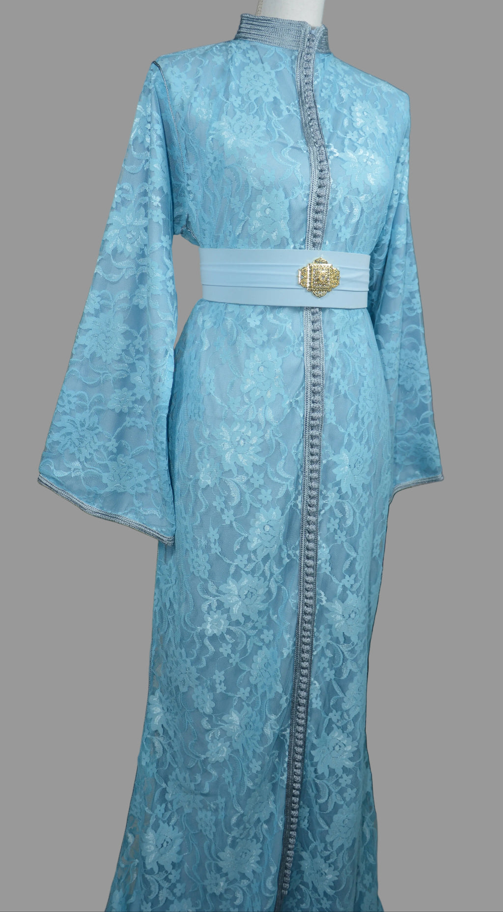 Caftan Sirène Dentelle Bleu - Luxe Marocain