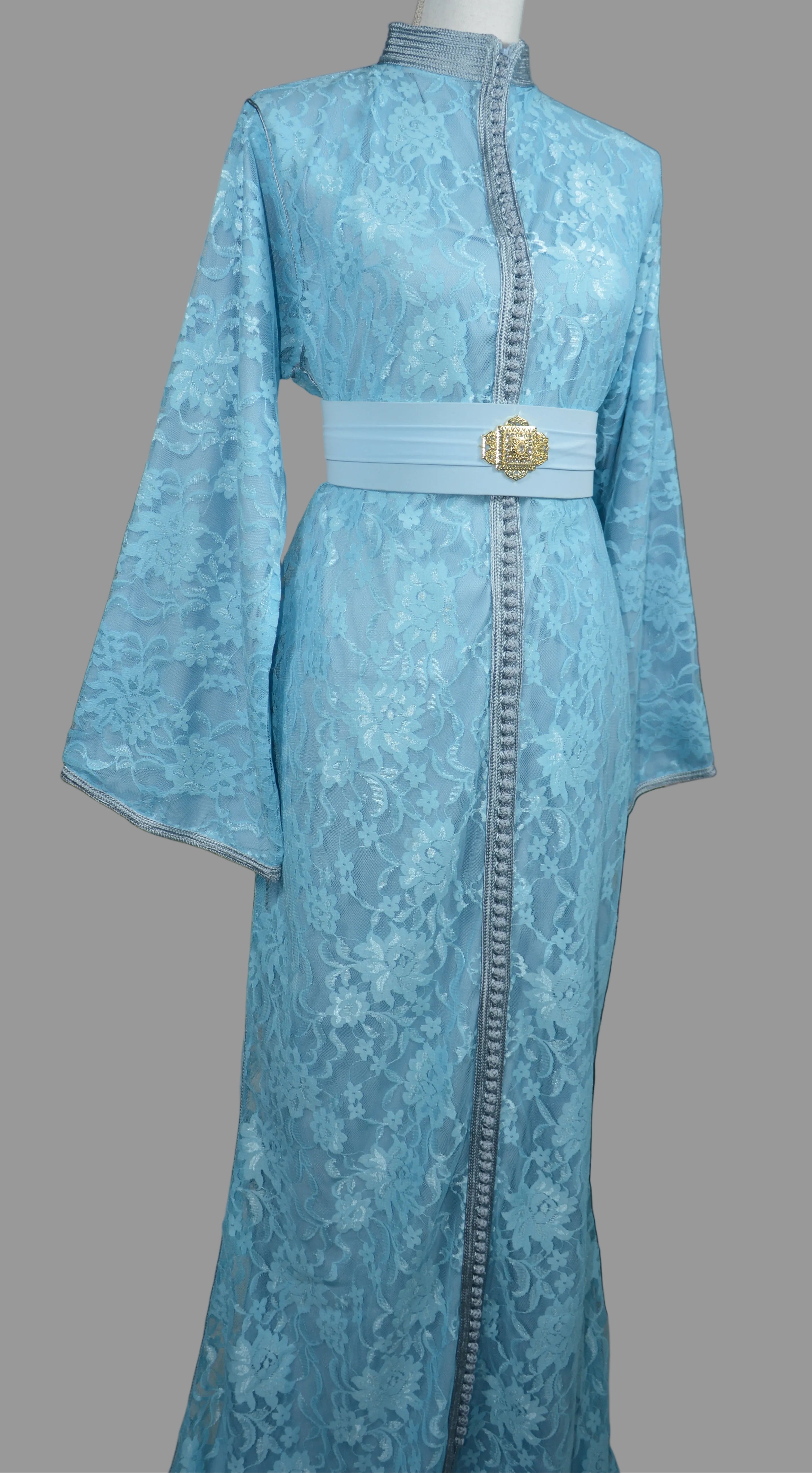 Caftan Sirène Dentelle Bleu - Luxe Marocain