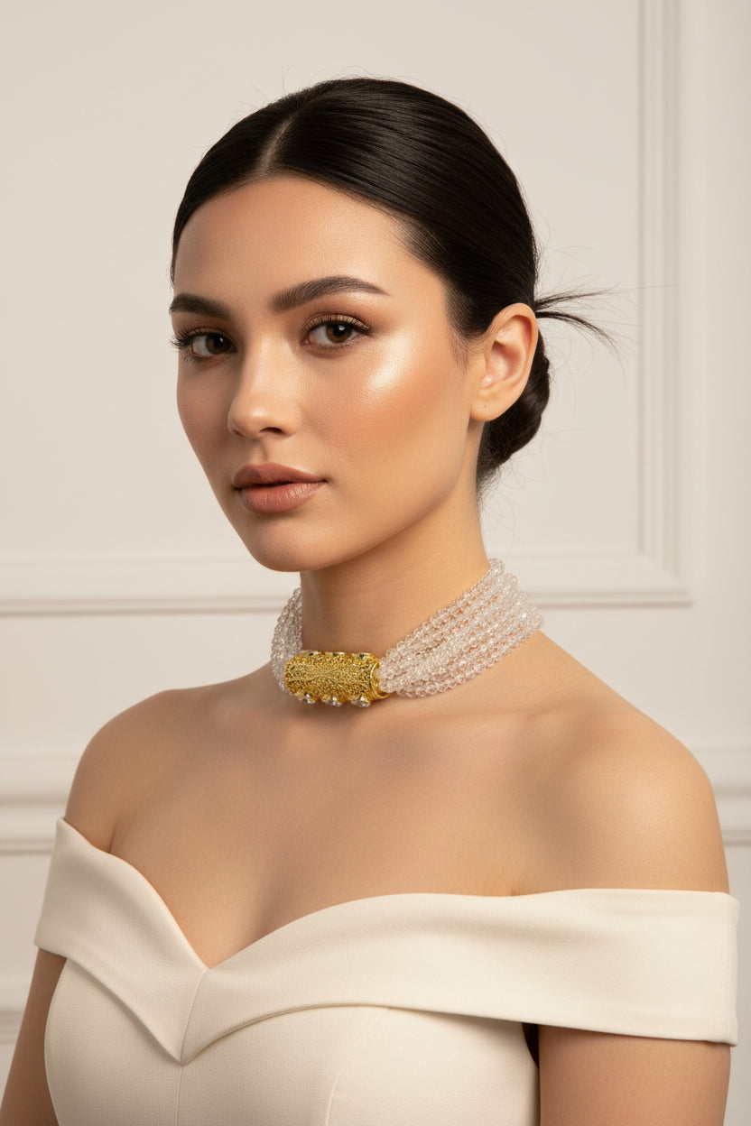 Collier Or et Blanc – Bijou Artisanal de Prestige – ZEYNAYA PRESTIGE