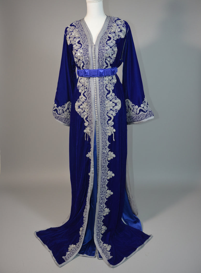 VUE D ENSEMBLE TAKCHITA VELOURS BLEU - ZEYNAYA PRESTIGE