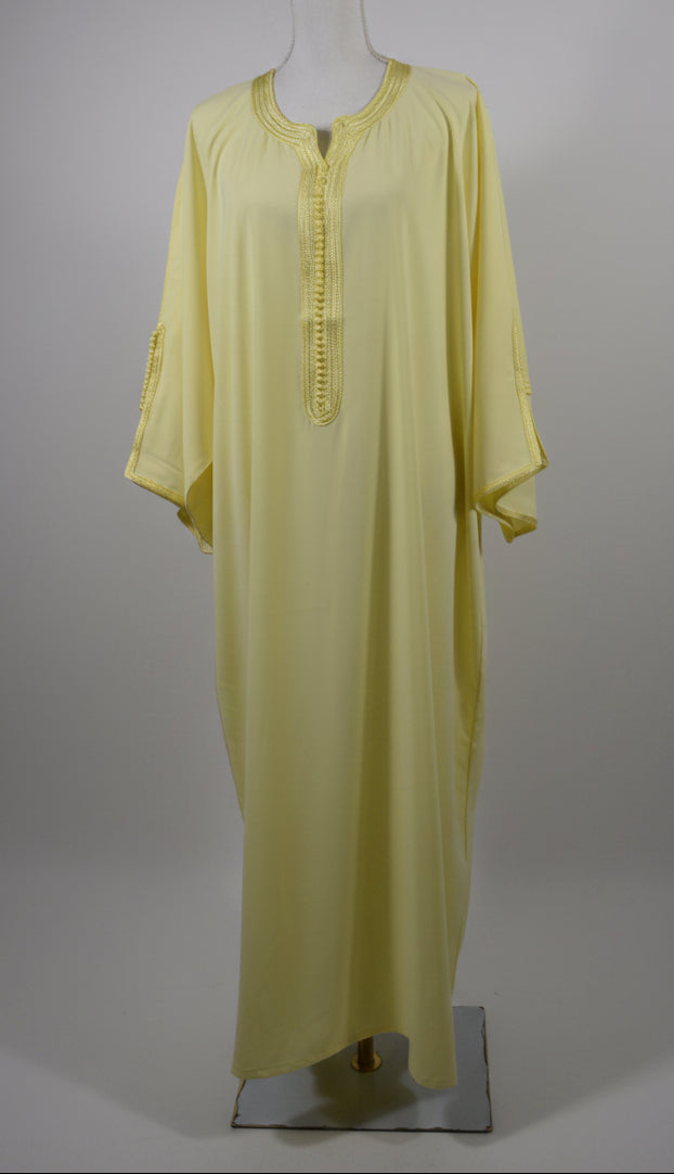 Gandoura Eclat Crêpe Jaune Pâle - ZEYNAYA PRESTIGE