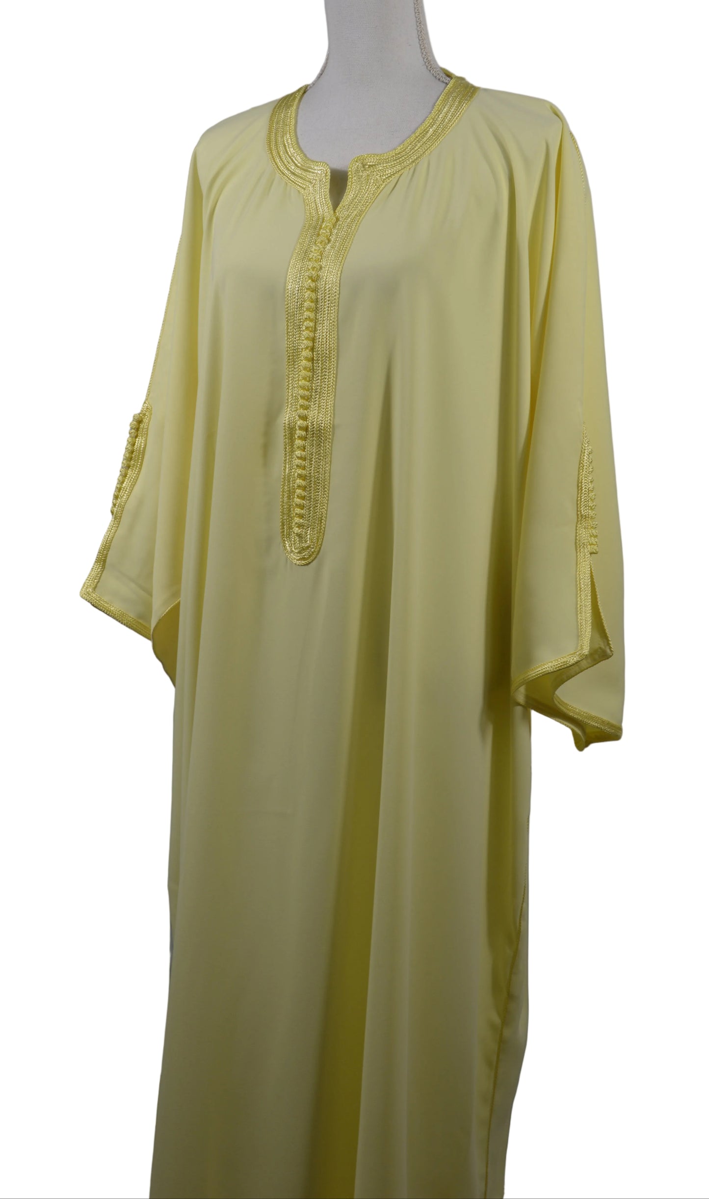 Gandoura Eclat Crêpe Jaune Pâle - ZEYNAYA PRESTIGE