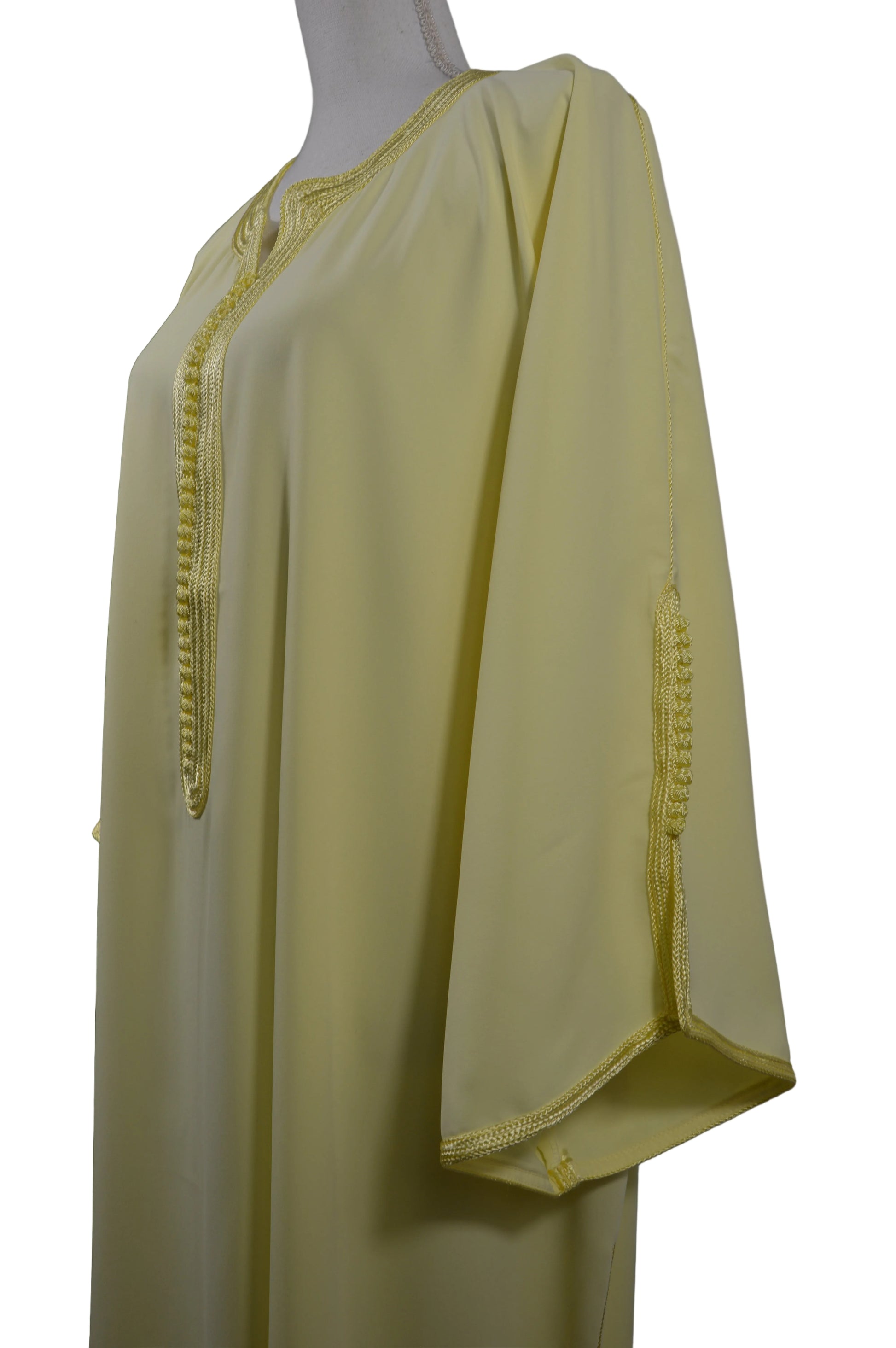 Gandoura Eclat Crêpe Jaune Pâle - ZEYNAYA PRESTIGE