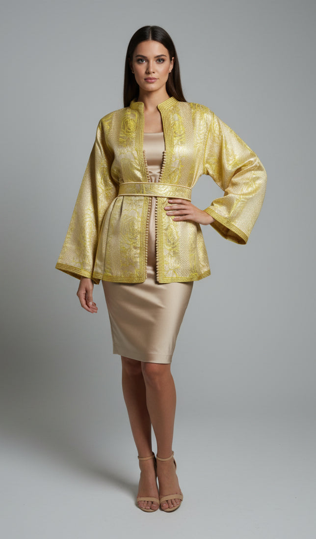 Veste Brocard Or Jaune - Élégance Marocaine